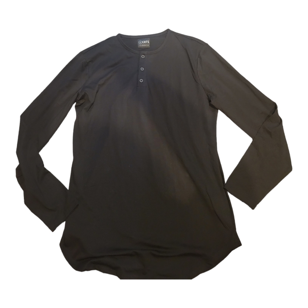 Cuts Men AO Long Sleeve Henley Curve-Hem Black Size L & XL MSRP $68